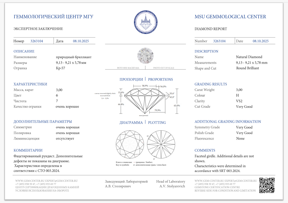 Harry Winston Серьги с бриллиантами 3.00 Кр H VS2 / 3.00 Кр I SI1